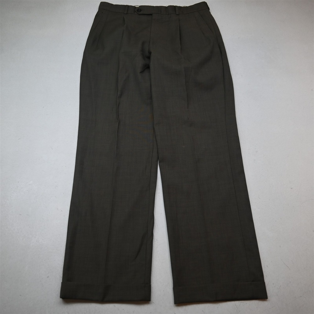 Stafford 32x32 Brown 100% Wool Sharkskin Pleated Cuffed Classic Dress Mens Pants